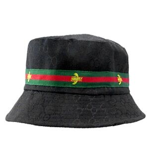 Bee honeycomb Black Bucket Hat with Green and Red Stripe